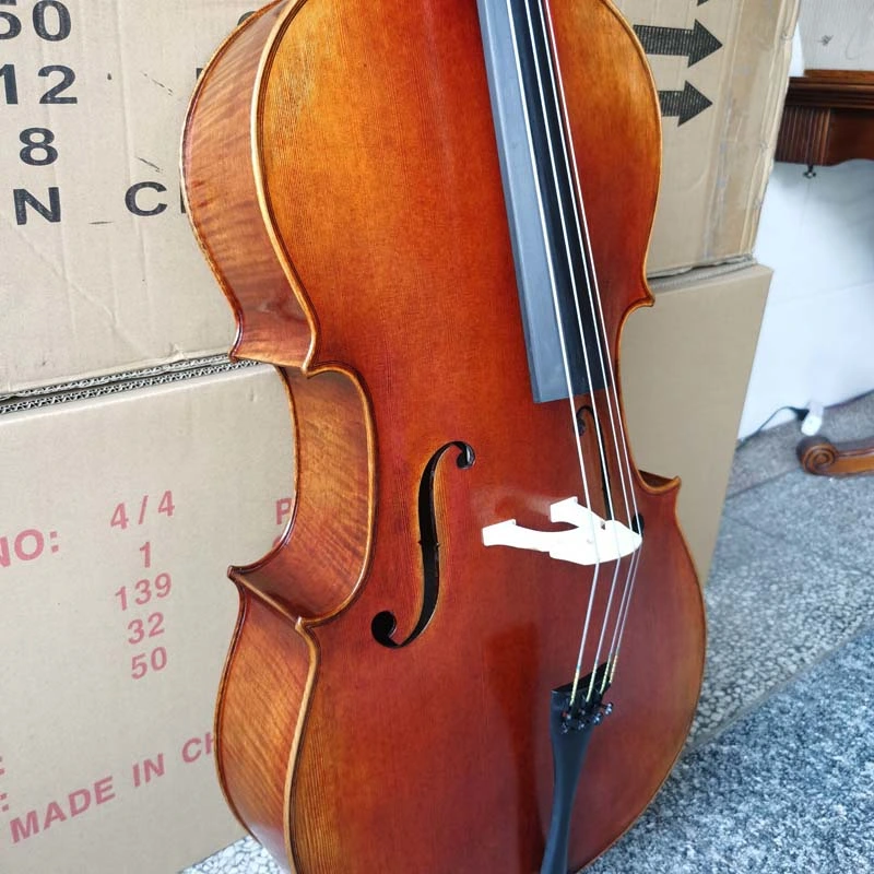 New Arrival Latest Design Solid Maple Student Antique Cello with Flame